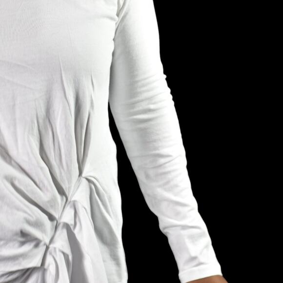 Stateside White Shirt Long Sleeve Tee Angled Pleated Drape CrewNeck Cotton Small - Picture 5 of 15